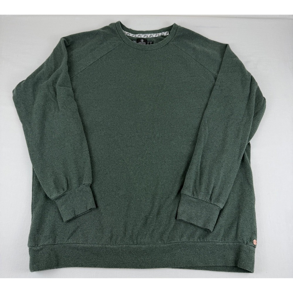 Volcom Lived In Lounge Women Green Crew Neck Long Sleeve Sweatshirt Size M